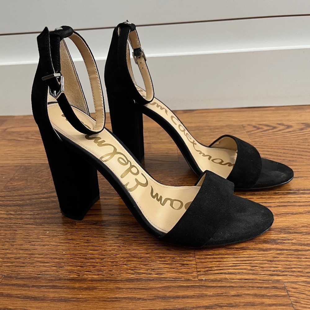 Sam Edelman black suede block heeled sandals, size 7.5